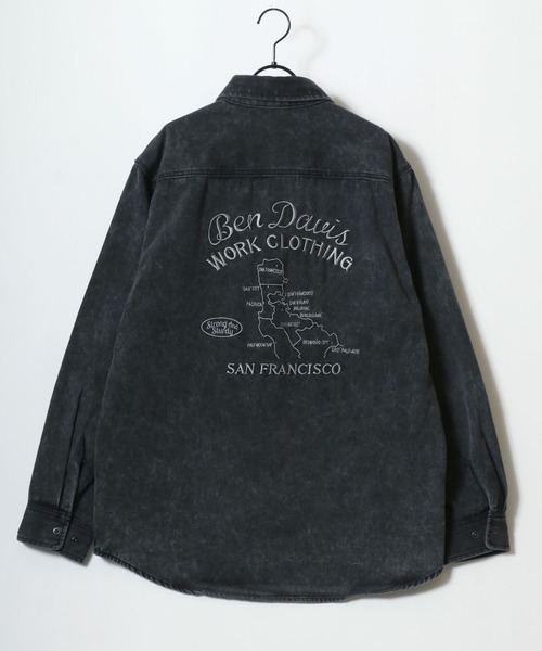 BEN DAVIS（ベンデイビス）の「BEN DAVIS/ベンデイビス BLEACHED TWILL EMB SHIRT/オーバーサイズ ヴィンテージ加工 バックプリント刺繍 ツイルシャツ/ワークシャツ/レディース メンズ（シャツ/ブラウス・メンズ・ブラウン/チャコール/サックスブルー・M/L/XL）」の21枚目の写真