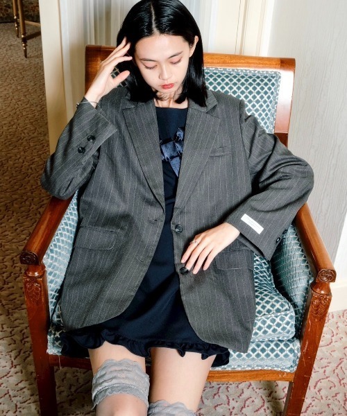 smyeon 刺繍入りテーラードジャケットブラック Embroidery tailored jacket/刺繍入りテーラードジャケット