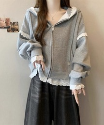 eimiy istoireフリル付きグレー長袖スウェット 新品 エイミー フリルスリーブ スウェットトップス ピンク