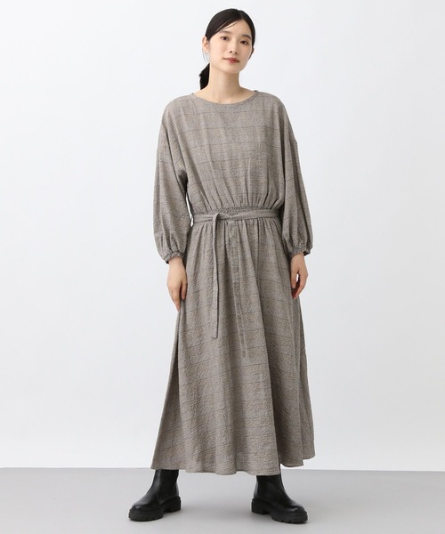 ♪526 スタディオクリップ 秋冬素材 濃グレー サイドリボンワンピ