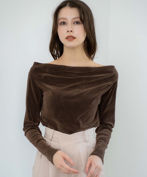 セール】【新色追加】ベロアドレープトップス（Tシャツ/カットソー