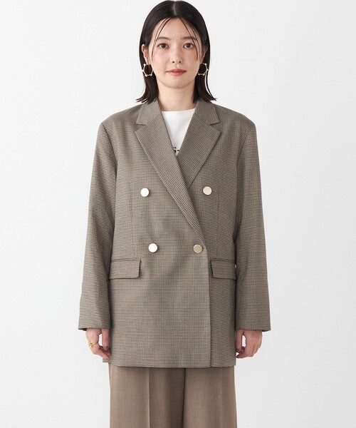 ベイジ　BEIGE チェックジャケット　テーラードジャケット　パールボタン SHIPS Colors:〈手洗い可能〉無地 / チェック ダブル ボタン