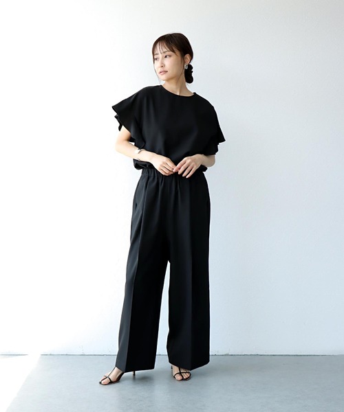 Jines（ジネス）の「リネンライク ラッフルスリーブブラウス【セットアップ可】（シャツ/ブラウス・レディース・ブラウン/ブラック・38）」の11枚目の写真