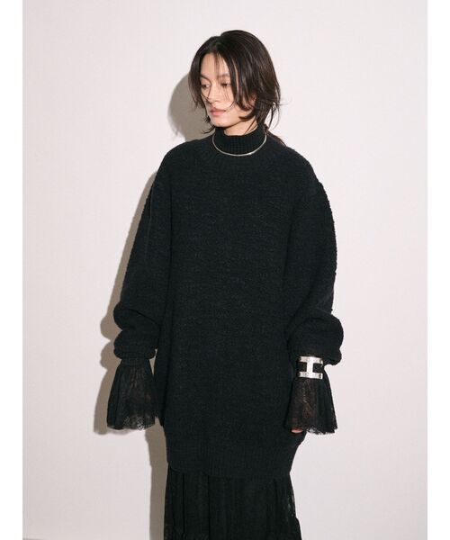 Htage（テージ）の「【Htage】バックスリットデザインビッグニット（ニット/セーター・レディース・アイボリー/ブラック・FREE）」の5枚目の写真