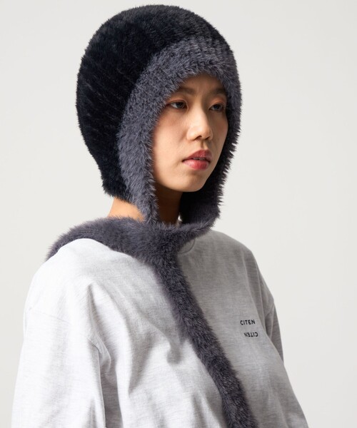 CITEN（シテン）の「<CITEN>スリムマフラー付きニットキャップ（ニットキャップ/ビーニー・レディース・ブラック/ネイビー・FREE）」の3枚目の写真