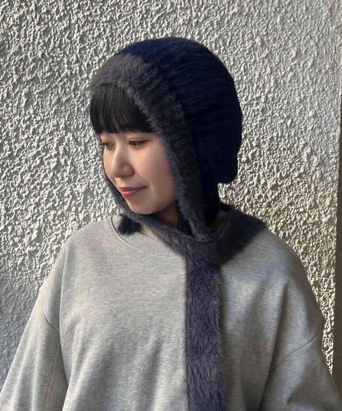 CITEN（シテン）の「<CITEN>スリムマフラー付きニットキャップ（ニットキャップ/ビーニー・レディース・ブラック/ネイビー・FREE）」の2枚目の写真