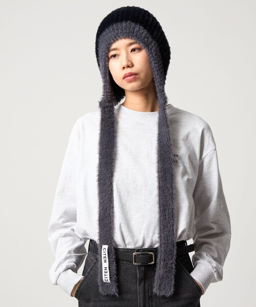 CITEN（シテン）の「<CITEN>スリムマフラー付きニットキャップ（ニットキャップ/ビーニー・レディース・ブラック/ネイビー・FREE）」の13枚目の写真