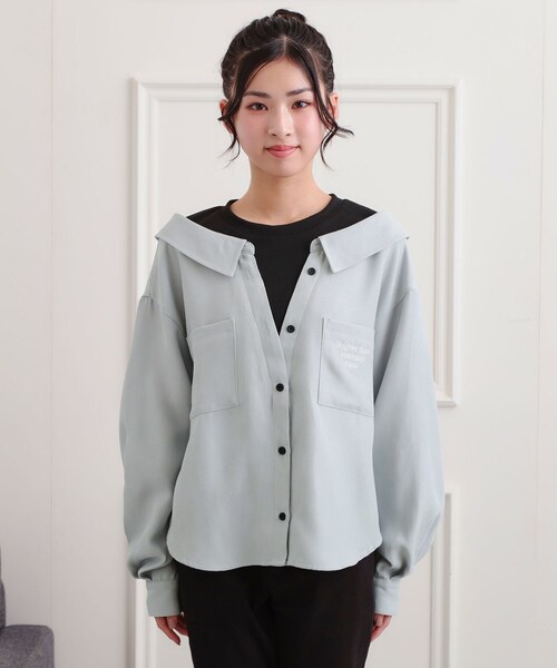 PINK-latte（ピンクラテ）の「シャツドッキング長袖プルオーバー（Tシャツ/カットソー・キッズ・ライトグレー/アイボリー/サックスブルー・13/14/15 /16）」の5枚目の写真