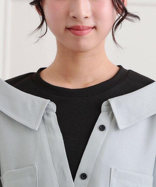 PINK-latte（ピンクラテ）の「シャツドッキング長袖プルオーバー（Tシャツ/カットソー・キッズ・ライトグレー/アイボリー/サックスブルー・13/14/15 /16）」の8枚目の写真