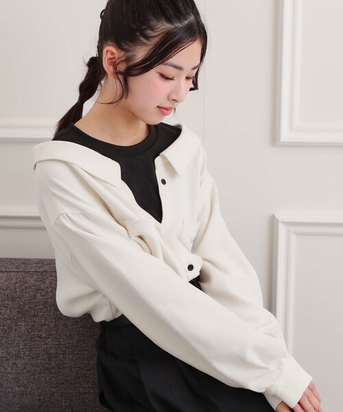 シャツドッキング長袖プルオーバー（Tシャツ/カットソー）｜PINK-latte