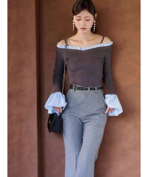 MERCURYDUO(マーキュリーデュオ)の「ウールライクセンタープレスワイドパンツ(その他パンツ・レディース・グレー/ブラック・MEDIUM/SMALL)」の5枚目の写真