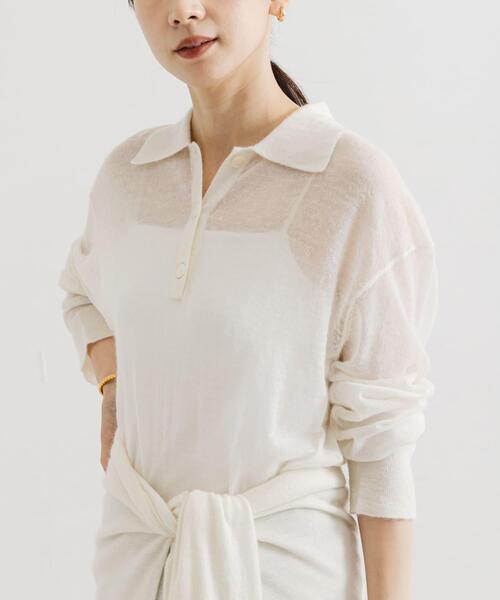 URBAN RESEARCH（アーバンリサーチ）の「ヘアリーポロ衿付きニット（ニット/セーター・レディース・ブラウン系その他/チャコールグレー/オフホワイト・FREE）」の4枚目の写真