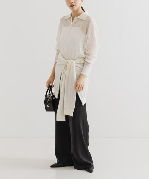 URBAN RESEARCH（アーバンリサーチ）の「ヘアリーポロ衿付きニット（ニット/セーター・レディース・ブラウン系その他/チャコールグレー/オフホワイト・FREE）」の9枚目の写真