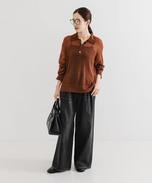 URBAN RESEARCH（アーバンリサーチ）の「ヘアリーポロ衿付きニット（ニット/セーター・レディース・ブラウン系その他/チャコールグレー/オフホワイト・FREE）」の18枚目の写真