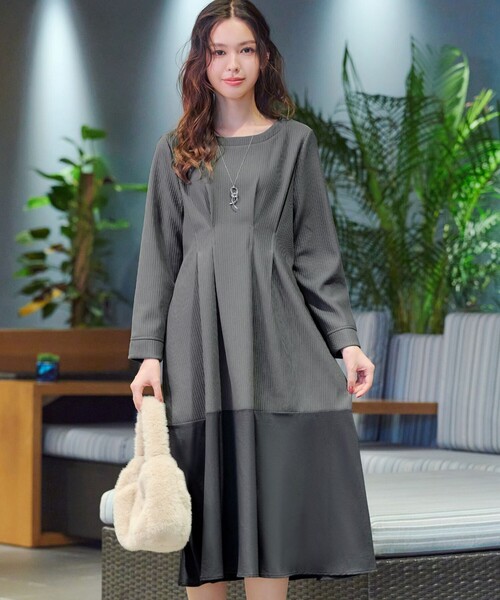 セール】【大きいサイズ】リップルコンビワンピース（ワンピース