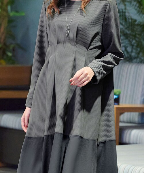 セール】【大きいサイズ】リップルコンビワンピース（ワンピース