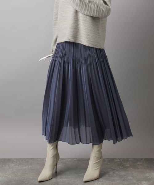 MK MICHEL KLEIN（エムケーミッシェルクラン）の「ブライトシアープリーツスカート/洗える（スカート・レディース・ブルーグレー/ブラック/ベージュ・38）」の2枚目の写真