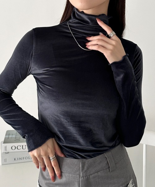 セール】メロウハイネックシアーベロアトップス（Tシャツ/カットソー