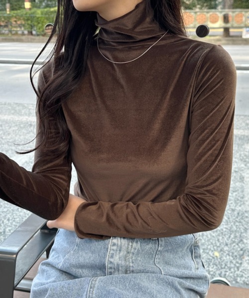 引越し叩き売り！マーク&ロナ　ベロア生地モックネック Rinascente リナシェンテ 綿ポリ 鹿の子長袖JOBSネック 95503 沼ネック