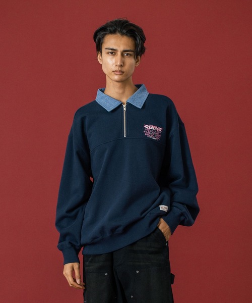 XLARGE（エクストララージ）の「DENIM COLLAR HALF ZIP SWEATSHIRT
