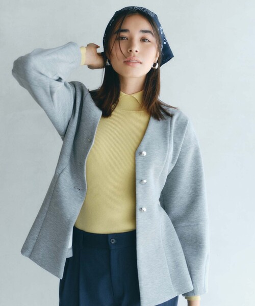 BIANCA（ビアンカ）の「【BAILA12月号掲載】【軽量で美シルエット】ジャージーペプラムジャケット（テーラードジャケット・レディース・オフホワイト/グレー系その他・38/36）」の9枚目の写真