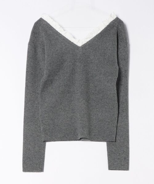CLANE（クラネ）の「CLANE 2WAY FRILL V NECK KNIT TOPS（ニット/セーター・レディース・オフホワイト/グレー/ブラック・1/2）」の4枚目の写真