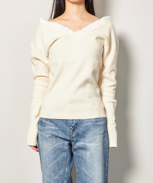 CLANE（クラネ）の「CLANE 2WAY FRILL V NECK KNIT TOPS（ニット