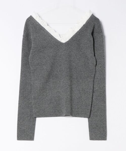 CLANE（クラネ）の「CLANE 2WAY FRILL V NECK KNIT TOPS（ニット/セーター・レディース・オフホワイト/グレー/ブラック・1/2）」の10枚目の写真