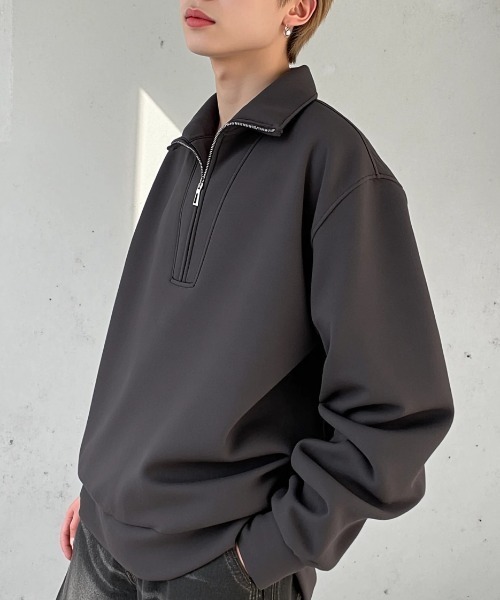 BENUSTA（ベヌスタ）の「A'GEM/9 × .kom 『BENUSTA /ベヌスタ』Half Zip Stand Sweat Pullover /ハーフジップスタンドスウェット（ポロシャツ・メンズ・ブラック/アイボリー・L）」の6枚目の写真