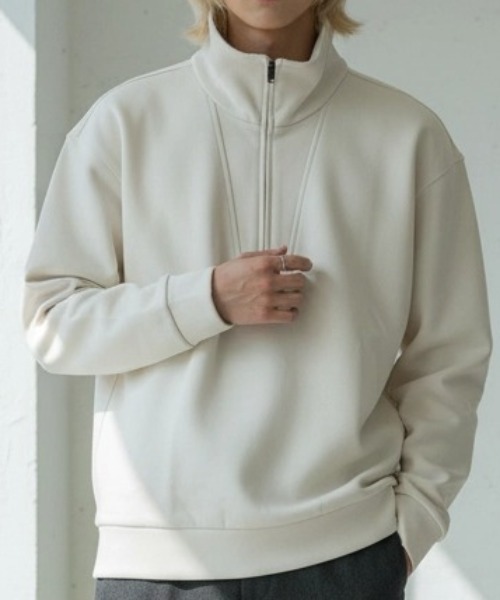 BENUSTA（ベヌスタ）の「A'GEM/9 × .kom 『BENUSTA /ベヌスタ』Half Zip Stand Sweat Pullover /ハーフジップスタンドスウェット（ポロシャツ・メンズ・ブラック/アイボリー・L）」の12枚目の写真