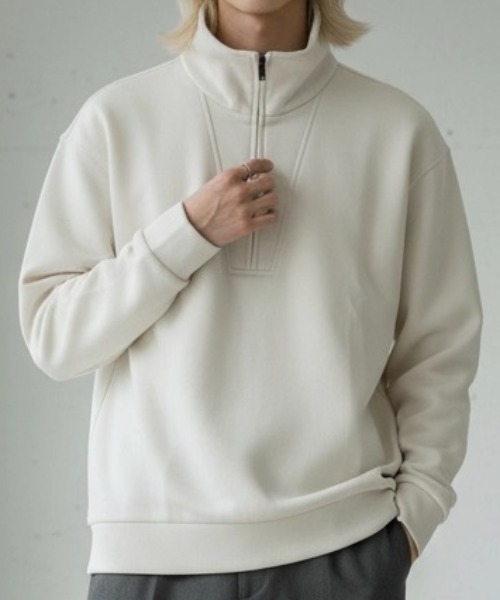 BENUSTA（ベヌスタ）の「A'GEM/9 × .kom 『BENUSTA /ベヌスタ』Half Zip Stand Sweat Pullover /ハーフジップスタンドスウェット（ポロシャツ・メンズ・ブラック/アイボリー・L）」の11枚目の写真