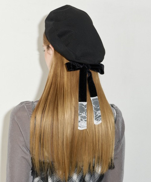idem（イデム）の「lace ribbon romantic beret / レースリボンベレー帽（ハンチング/ベレー帽・レディース・ブラック・FREE）」の5枚目の写真