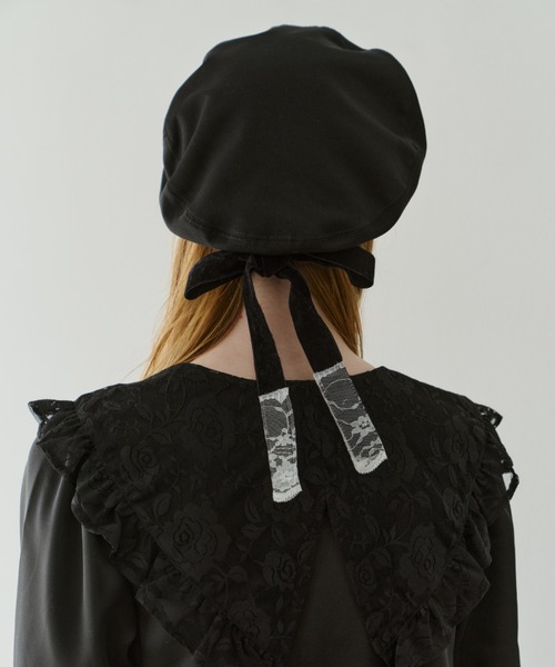 idem（イデム）の「lace ribbon romantic beret / レースリボンベレー帽（ハンチング/ベレー帽・レディース・ブラック・FREE）」の6枚目の写真