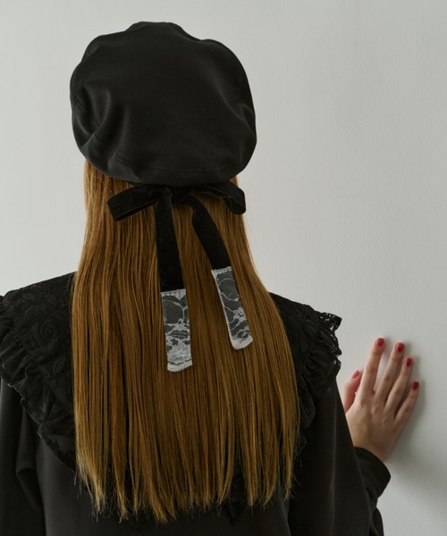 idem（イデム）の「lace ribbon romantic beret / レースリボンベレー帽（ハンチング/ベレー帽・レディース・ブラック・FREE）」の7枚目の写真