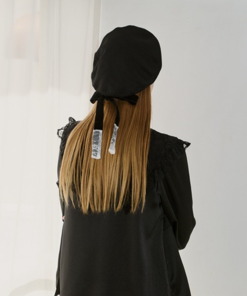 idem（イデム）の「lace ribbon romantic beret / レースリボンベレー帽（ハンチング/ベレー帽・レディース・ブラック・FREE）」の9枚目の写真