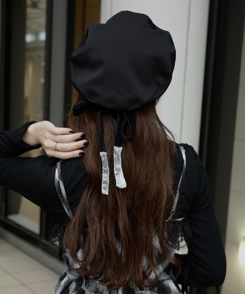 idem（イデム）の「lace ribbon romantic beret / レースリボンベレー帽（ハンチング/ベレー帽・レディース・ブラック・FREE）」の11枚目の写真