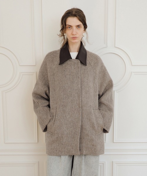 EMOELLE】レザーカラーミドルコート（ステンカラーコート）｜ADAM ET