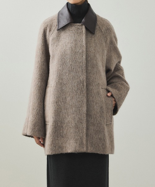 EMOELLE】レザーカラーミドルコート（ステンカラーコート）｜ADAM ET