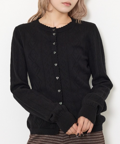 HEART CROCHET KNIT TOPS ハート ボタン クロシェニット トップス