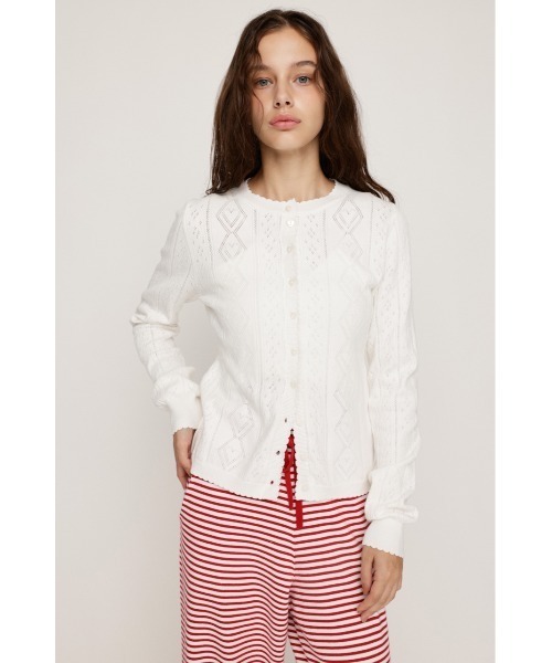 SLY（スライ）の「HEART CROCHET KNIT TOPS ハート ボタン クロシェニット トップス カーディガン 秋服 冬服（カーディガン/ボレロ・レディース・アイボリー/ブラック/レッド/杢グレー・FREE）」の6枚目の写真