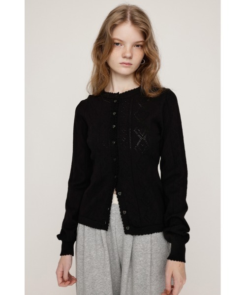 SLY（スライ）の「HEART CROCHET KNIT TOPS ハート ボタン クロシェニット トップス カーディガン 秋服 冬服（カーディガン/ボレロ・レディース・アイボリー/ブラック/レッド/杢グレー・FREE）」の9枚目の写真