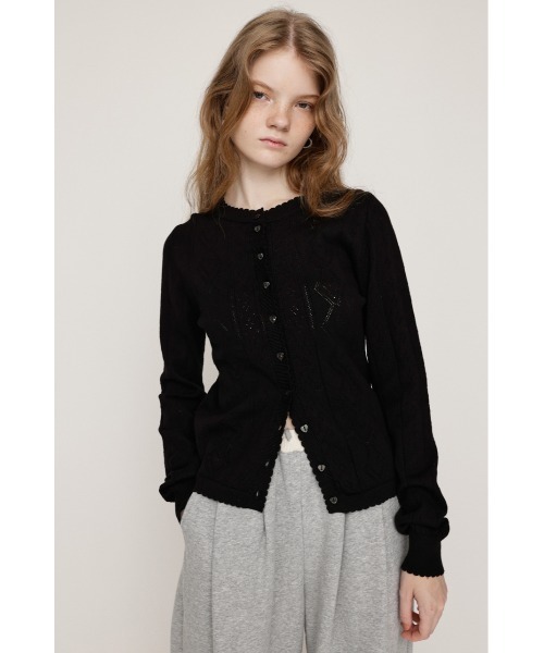 SLY（スライ）の「HEART CROCHET KNIT TOPS ハート ボタン クロシェニット トップス カーディガン 秋服 冬服（カーディガン/ボレロ・レディース・アイボリー/ブラック/レッド/杢グレー・FREE）」の11枚目の写真