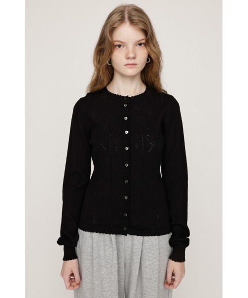 SLY（スライ）の「HEART CROCHET KNIT TOPS ハート ボタン クロシェニット トップス カーディガン 秋服 冬服（カーディガン/ボレロ・レディース・アイボリー/ブラック/レッド/杢グレー・FREE）」の12枚目の写真