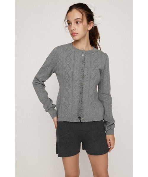 SLY（スライ）の「HEART CROCHET KNIT TOPS ハート ボタン クロシェニット トップス カーディガン 秋服 冬服（カーディガン/ボレロ・レディース・アイボリー/ブラック/レッド/杢グレー・FREE）」の15枚目の写真
