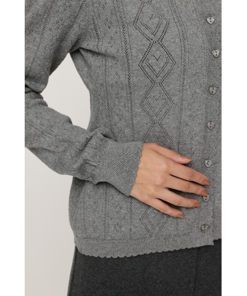 SLY（スライ）の「HEART CROCHET KNIT TOPS ハート ボタン クロシェニット トップス カーディガン 秋服 冬服（カーディガン/ボレロ・レディース・アイボリー/ブラック/レッド/杢グレー・FREE）」の19枚目の写真