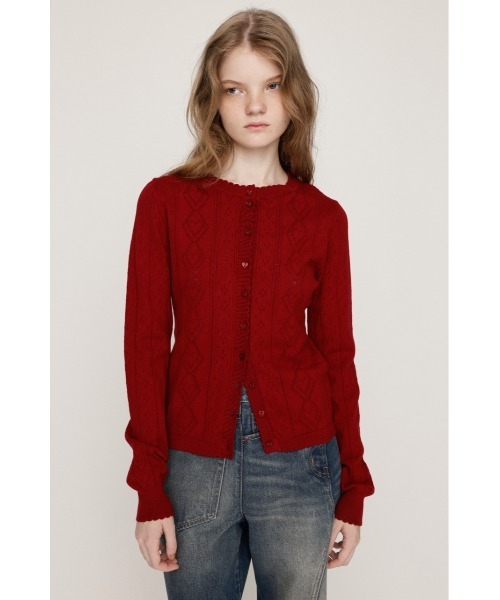 SLY（スライ）の「HEART CROCHET KNIT TOPS ハート ボタン クロシェニット トップス カーディガン 秋服 冬服（カーディガン/ボレロ・レディース・アイボリー/ブラック/レッド/杢グレー・FREE）」の21枚目の写真