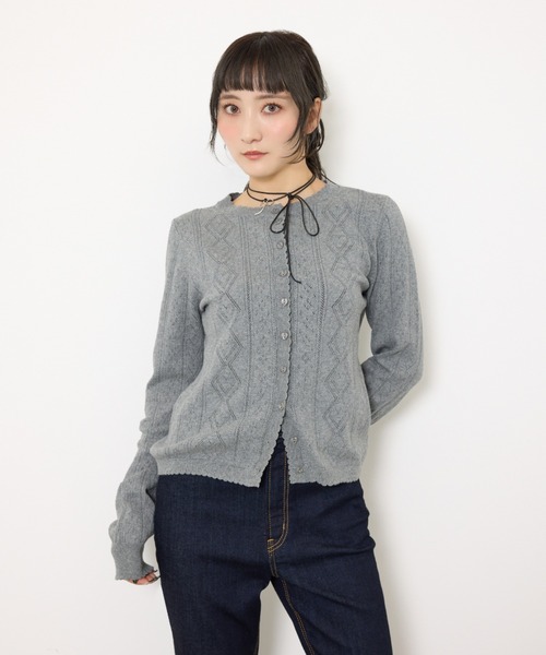 HEART CROCHET KNIT TOPS ハート ボタン クロシェニット トップス