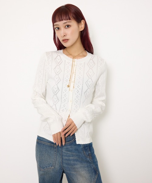 HEART CROCHET KNIT TOPS ハート ボタン クロシェニット トップス