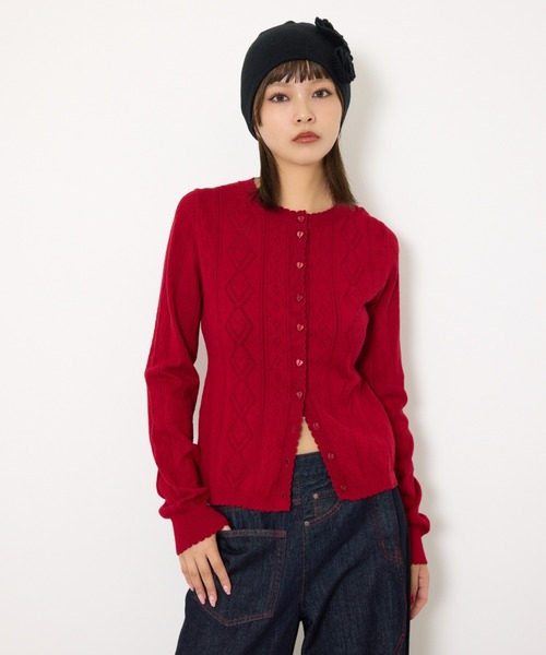 HEART CROCHET KNIT TOPS ハート ボタン クロシェニット トップス