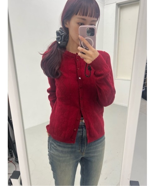 HEART CROCHET KNIT TOPS ハート ボタン クロシェニット トップス